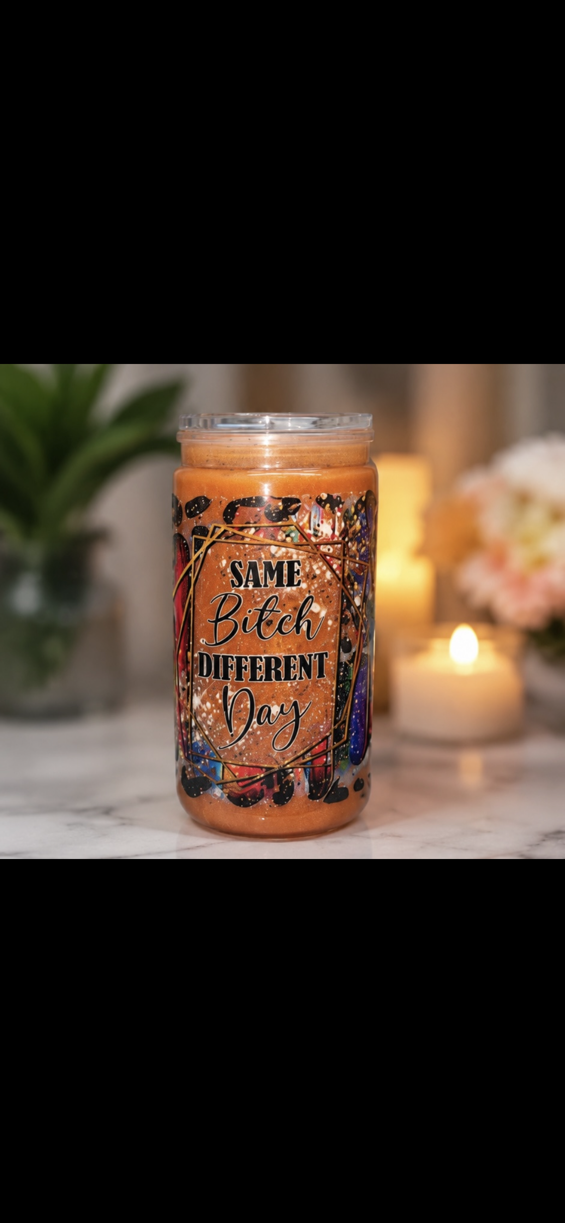 ✨ Same Bitch Different Day Mica Snow Globe Tumbler – 16 oz